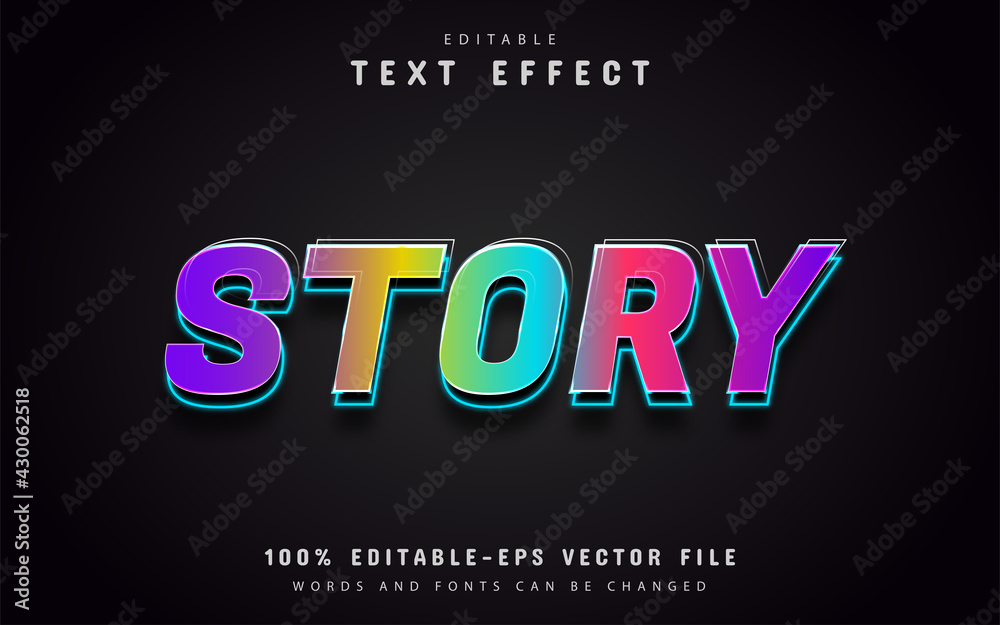 Story text, editable colorful text effect