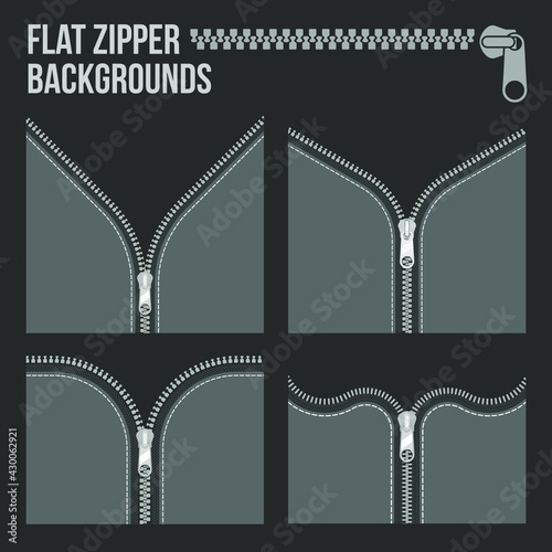 flat open zipper background set, vector illustration.