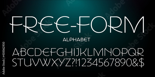 Free-form is a unique sans serif alphabet with curves and arcs in many of the stroke components. An appropriate font for logo design, especially for luxury goods or high end fashion.