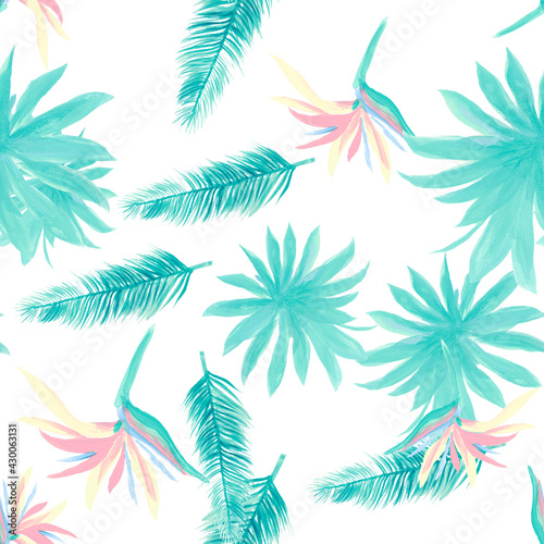 Indigo Pattern Textile. Azure Seamless Leaf. Blue Tropical Art. Navy Flower Palm. Cobalt Floral Plant. Wallpaper Botanical. Decoration Illustration.