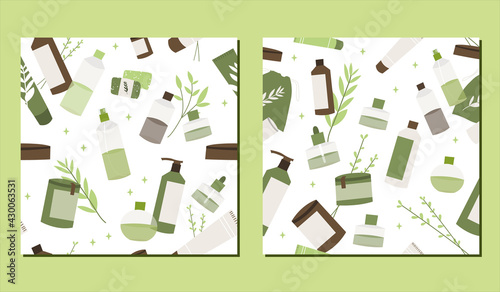 Homeopathy, naturopathy. Complementary, alternative, integrative, holistic medicine. Natural organic herb. Apothecary bottle. Vector flat cartoon illustration, seamless pattern