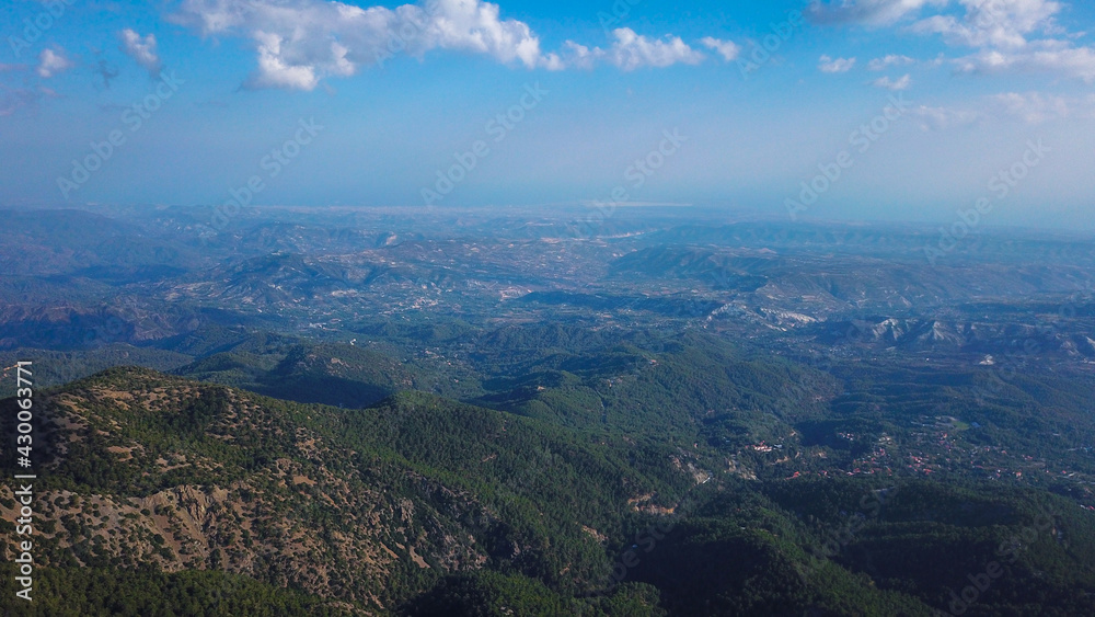 Aerial view of the green hills at the foot of the Troodos mountains, Cyprus photo by drone