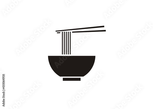 Noodle rolled on the chopstick. Noodle restaurant. Simple illustration in black and white.