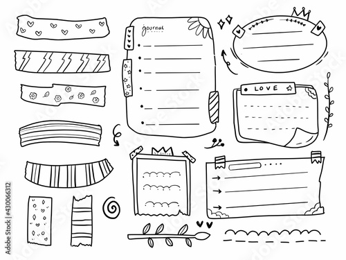 Bullet journal frame notes and schedule drawing collection set