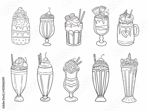 Set of glass and jar drinking containers for beverage smoothies, yoghurt and juice