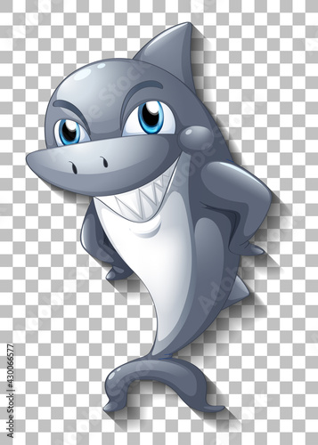 Smiling cute shark cartoon character isolated on transparent background