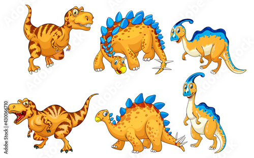 Set of orange dinosaur cartoon character photo