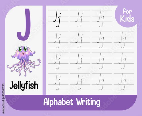 Alphabet tracing worksheet with letter and vocabulary