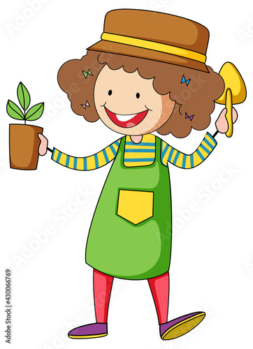 Little gardener doodle cartoon character