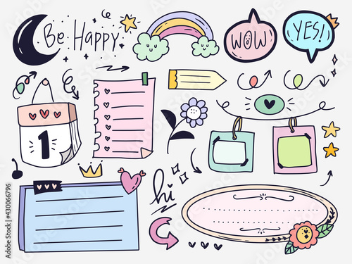 colorful Bullet journal and planner doodle drawing collection set