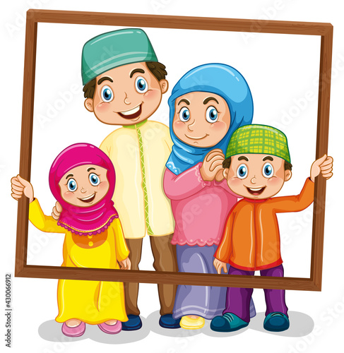 Happy family member holding photo frame