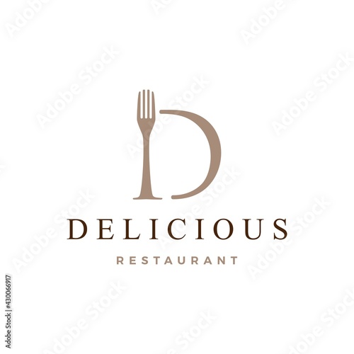 d letter mark fork food restaurant logo vector icon illustration