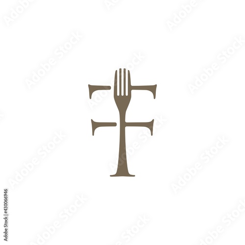 fork ff double f letter mark fork food restaurant logo vector icon illustration