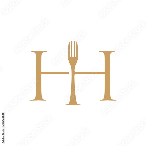 fork hh double h letter mark fork food restaurant logo vector icon illustration