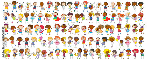 Set of different doodle kids cartoon character