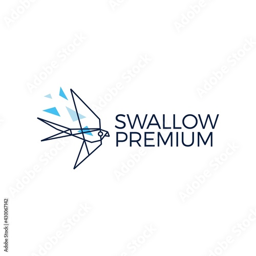 swallow bird geometric polygonal tech logo vector icon illustration