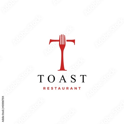 t letter mark fork food restaurant logo vector icon illustration