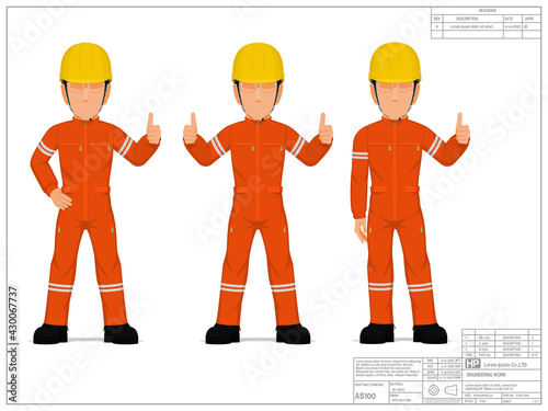 Set of industrial worker with thumb up sign on white background