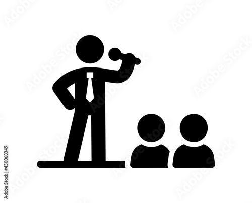 Influencer speaking in public business meeting icon