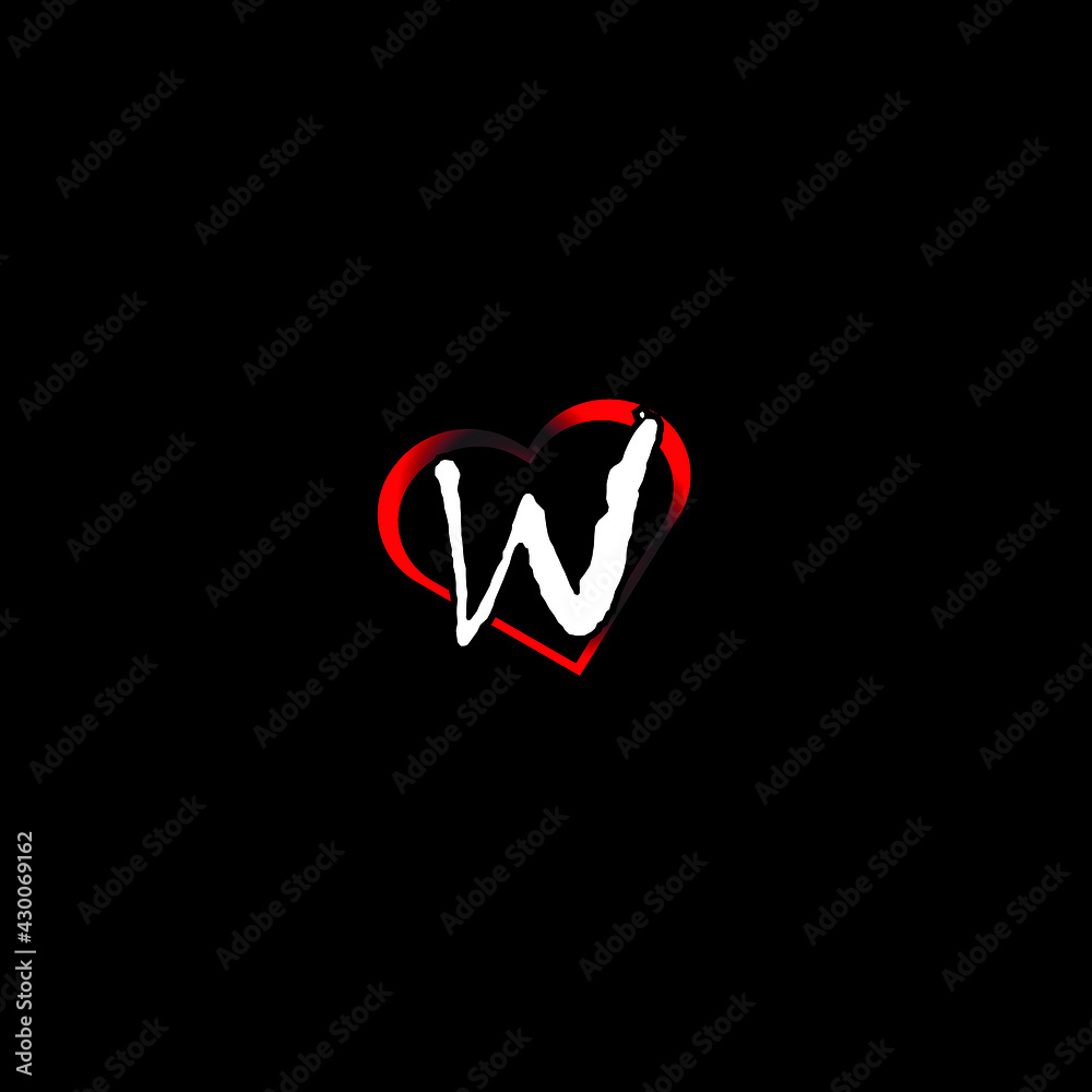 W with Red love shape.W letter logo vactor design with heart icon ...