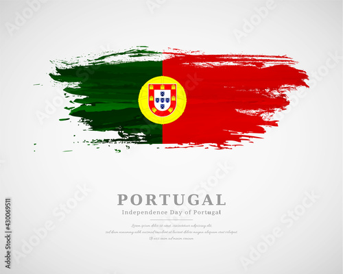 Happy independence day of Portugal with artistic watercolor country flag background