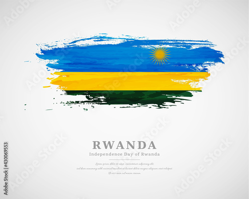 Happy independence day of Rwanda with artistic watercolor country flag background