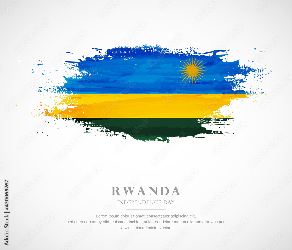 Obraz premium Abstract watercolor brush stroke flag for independence day of Rwanda