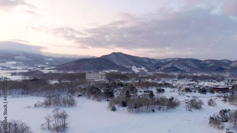 Aerial view of small village at Onuma National Park near Hakodate, Hokkaido Aerial view of small village at Onuma National Park near Hakodate, Hokkaido