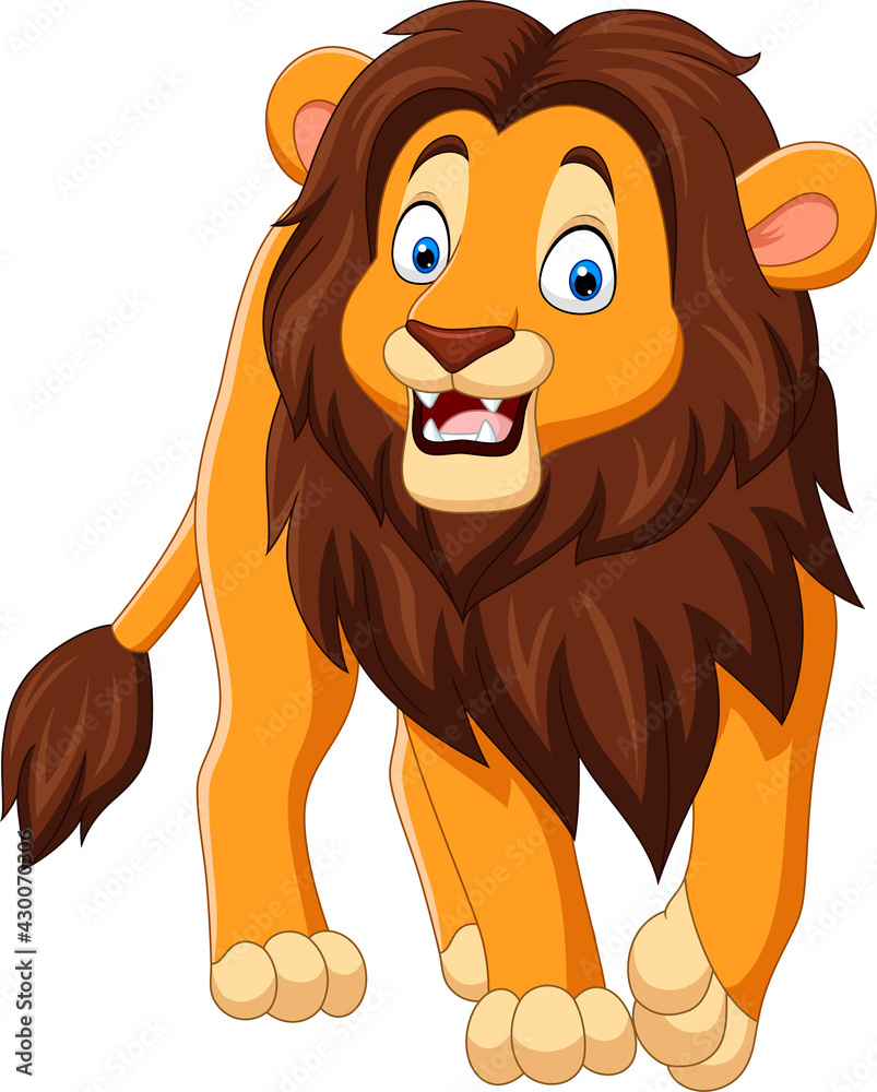 Fototapeta premium Cartoon happy lion isolated on white background