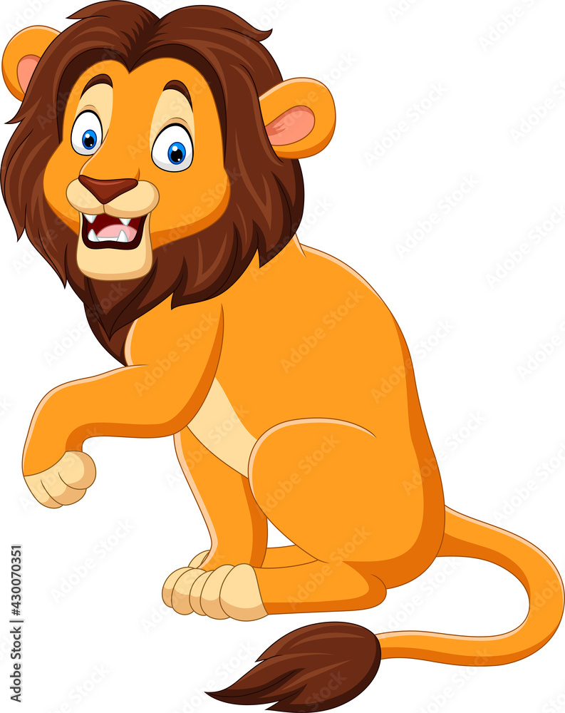 Fototapeta premium Cartoon happy lion on white background