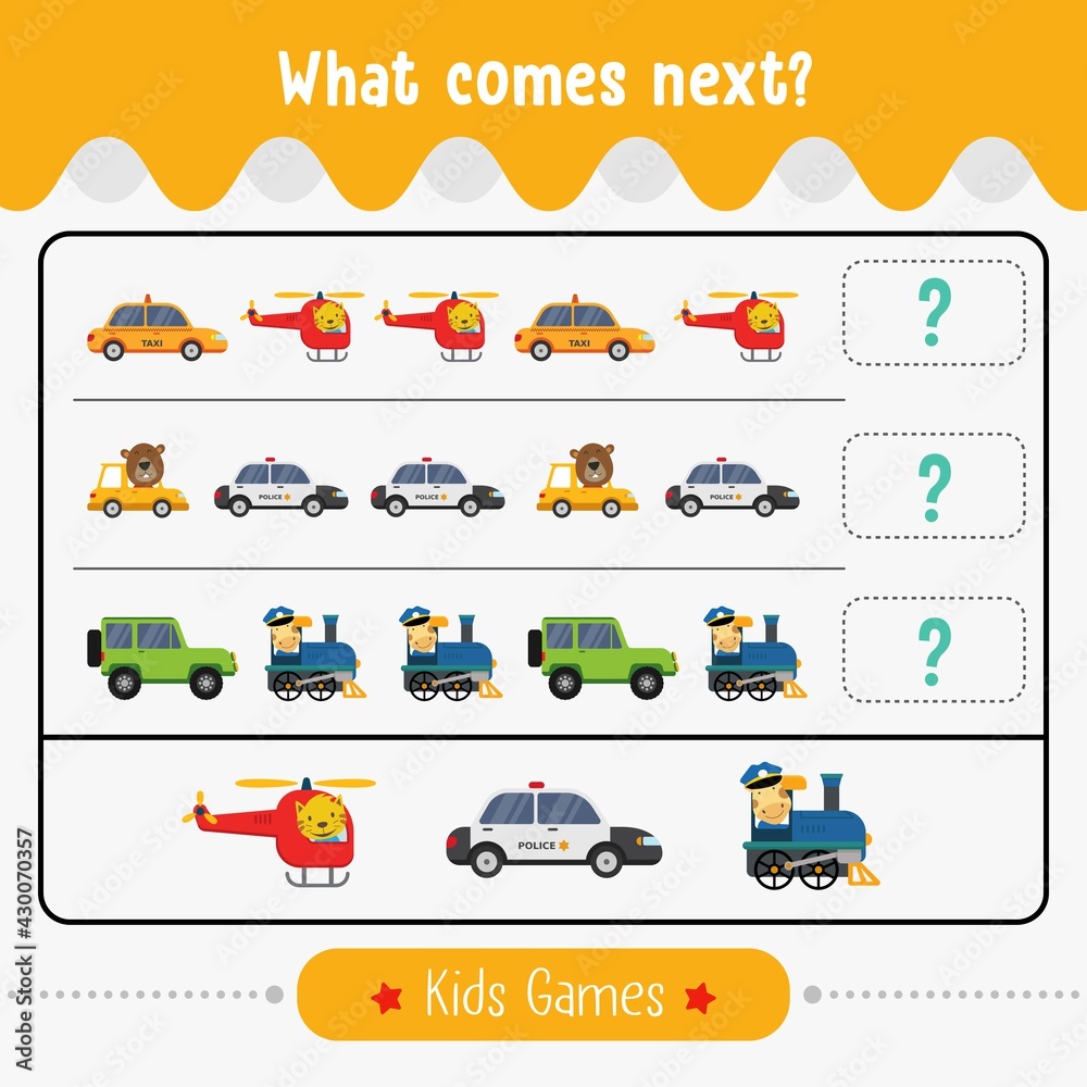 What comes next educational activity game for preschool children vector illustration