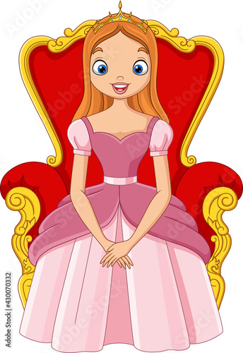 Cartoon beautiful princess sitting on the throne