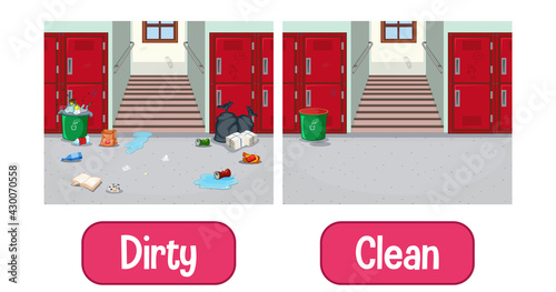 Opposite adjectives words with dirty and clean