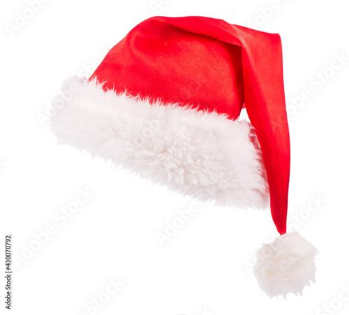 Single Santa Claus red hat isolated on white