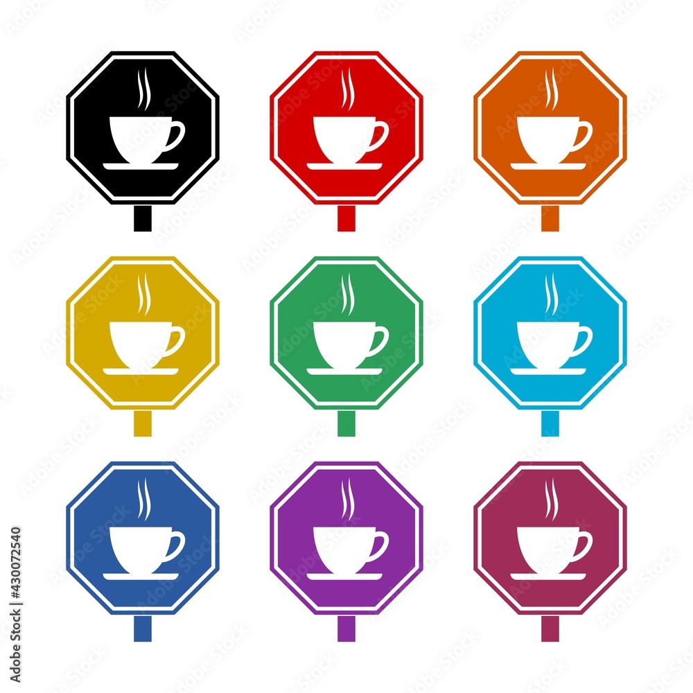 Hot coffee road sign isolated on white background color set Hot coffee road sign isolated on white background color set