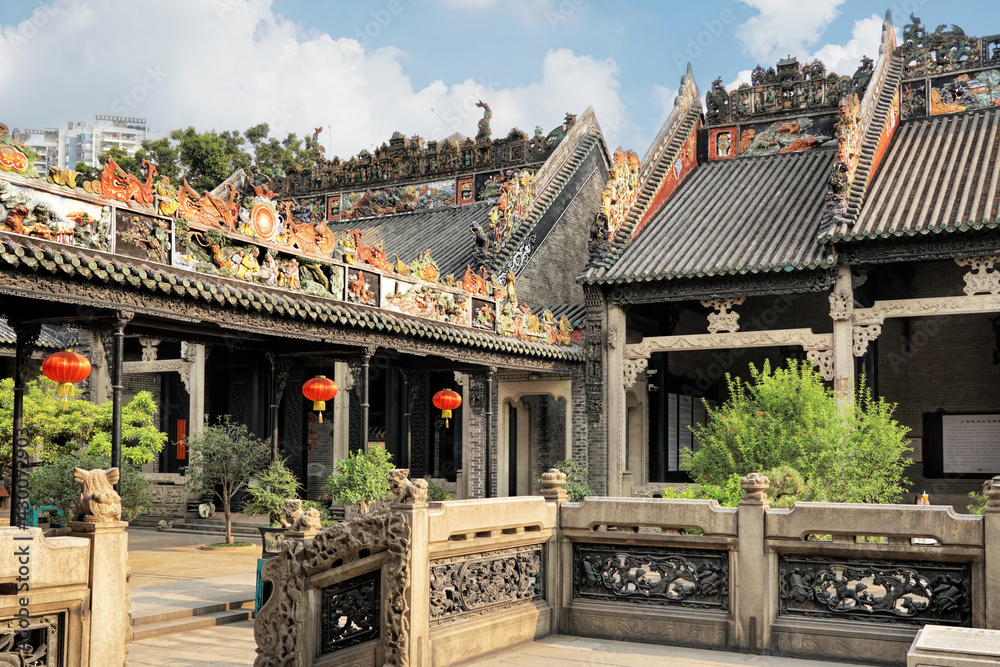 Guangzhou, Guangdong, China. The Chen Clan Ancestral Hall is an academic temple, built in 1894, exemplifies traditional Chinese Lingnan architecture. Now the Guangdong Folk Art Museum. 