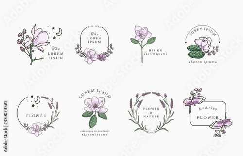 Beauty lavender,magnolia collection.Vector illustration for icon,sticker,printable and tattoo