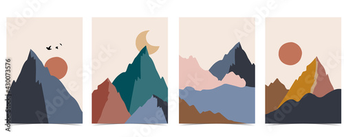 Collection of nature landscape background set with mountain,sea,sun,moon.Editable vector illustration for website, invitation,postcard and poster