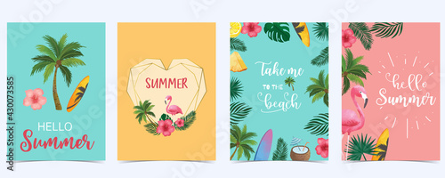 Collection of summer background set with fruit,flamingo,coconut tree.Editable vector illustration for invitation,postcard and website banner