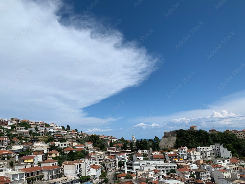 Mediterranean old town Ulcinj amazing cityscape. Summer season in Montenegro.