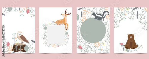 Collection of woodland background set with leaf,flower,animal.Editable vector illustration for website, invitation,postcard and poster