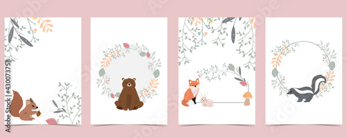 Collection of woodland background set with leaf,flower,animal.Editable vector illustration for website, invitation,postcard and poster