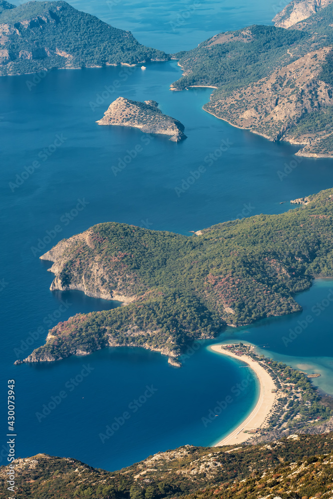 View of the Blue Lagoon in Oludeniz from the Babadag mountain in Turkey