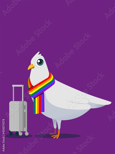 White pigeon mascot concept design for LGBT travel life.