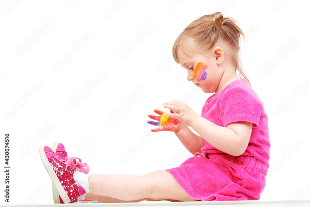 girl plays with paints girl plays with paints