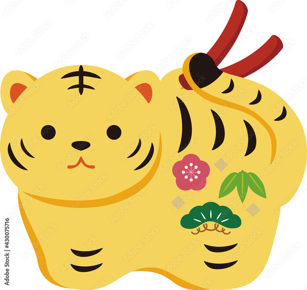 22年 寅年 寅 虎 とら 子トラ 土鈴 年賀状素材 正月素材 かわいい イラスト Stock Vector Adobe Stock