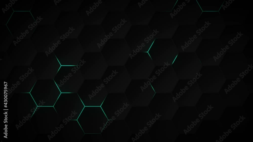 Abstract dark hexagon pattern on blue neon background technology style. Modern futuristic honeycomb concept.