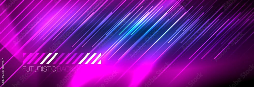 Neon glowing lines, magic energy and light motion background. Vector wallpaper template Neon glowing lines, magic energy and light motion background. Vector wallpaper template