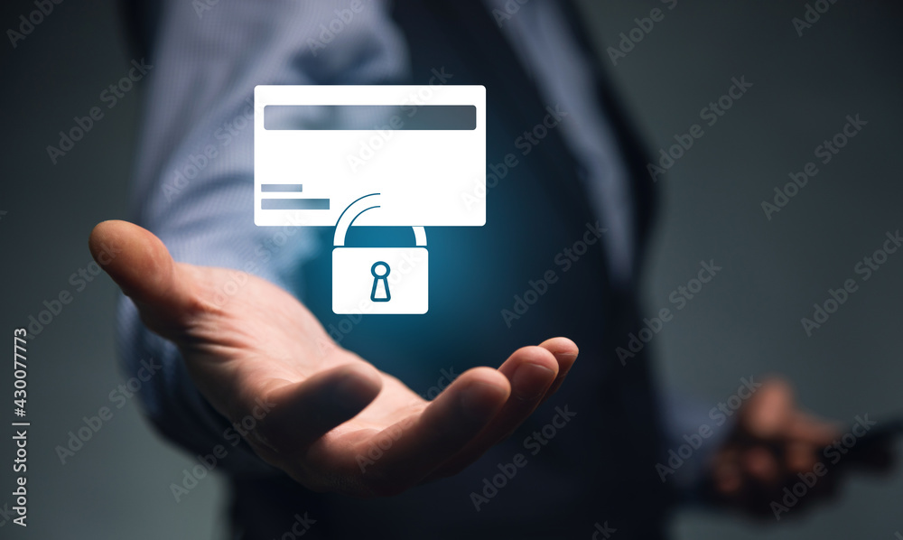 man holding phone with card and lock icon