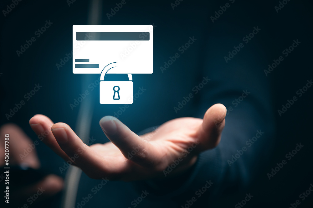 man holding phone with card and lock icon